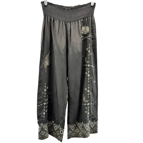 NWT Odd Molly Embroidered Pull On Wide Leg Pants Grey 1 or small - Picture 1 of 14